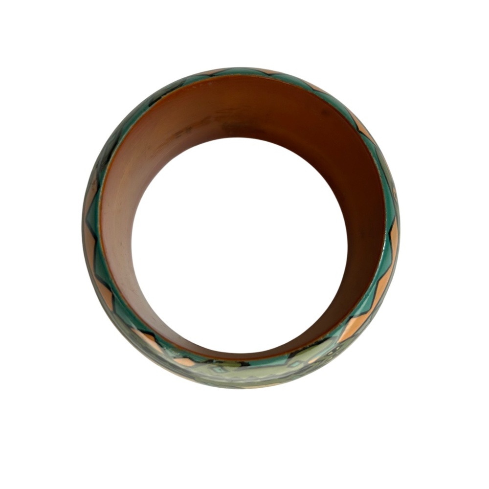 Handpainted Artisan Aztec Snake Pattern Green Bro… - image 7